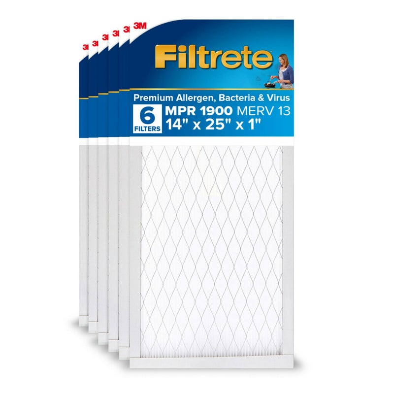 Filtrete 14x25x1 AC Furnace Air Filter, MERV 13, MPR 1900, Premium Allergen, Bacteria & Virus Filter, 3-Month Pleated 1-Inch Electrostatic Air Cleaning Filter, 6-Pack (Actual Size 13.81x24.81x0.78 in) - Image 1
